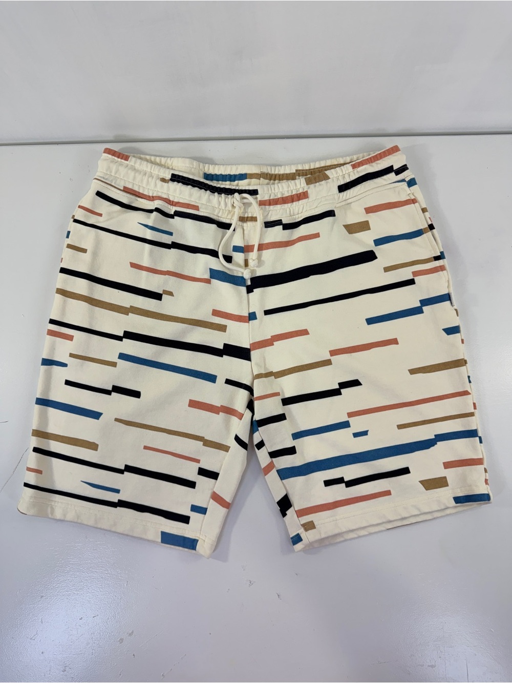 Wesc Men’s Printed Marty Broken Stripe Cream Striped 100% Cotton Shorts XL